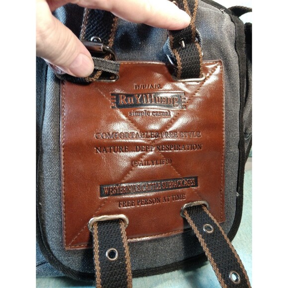 RuYiHuang Men's Style Messenger Shoulder Bag - Ash Black Canvas w/ Brown Leather - Picture 2 of 6